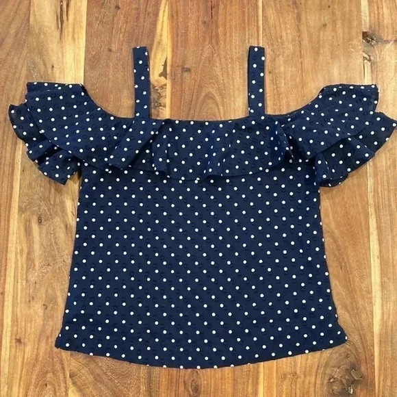 JCrew 100% cotton navy polka dot  top size 2P - Picture 1 of 5